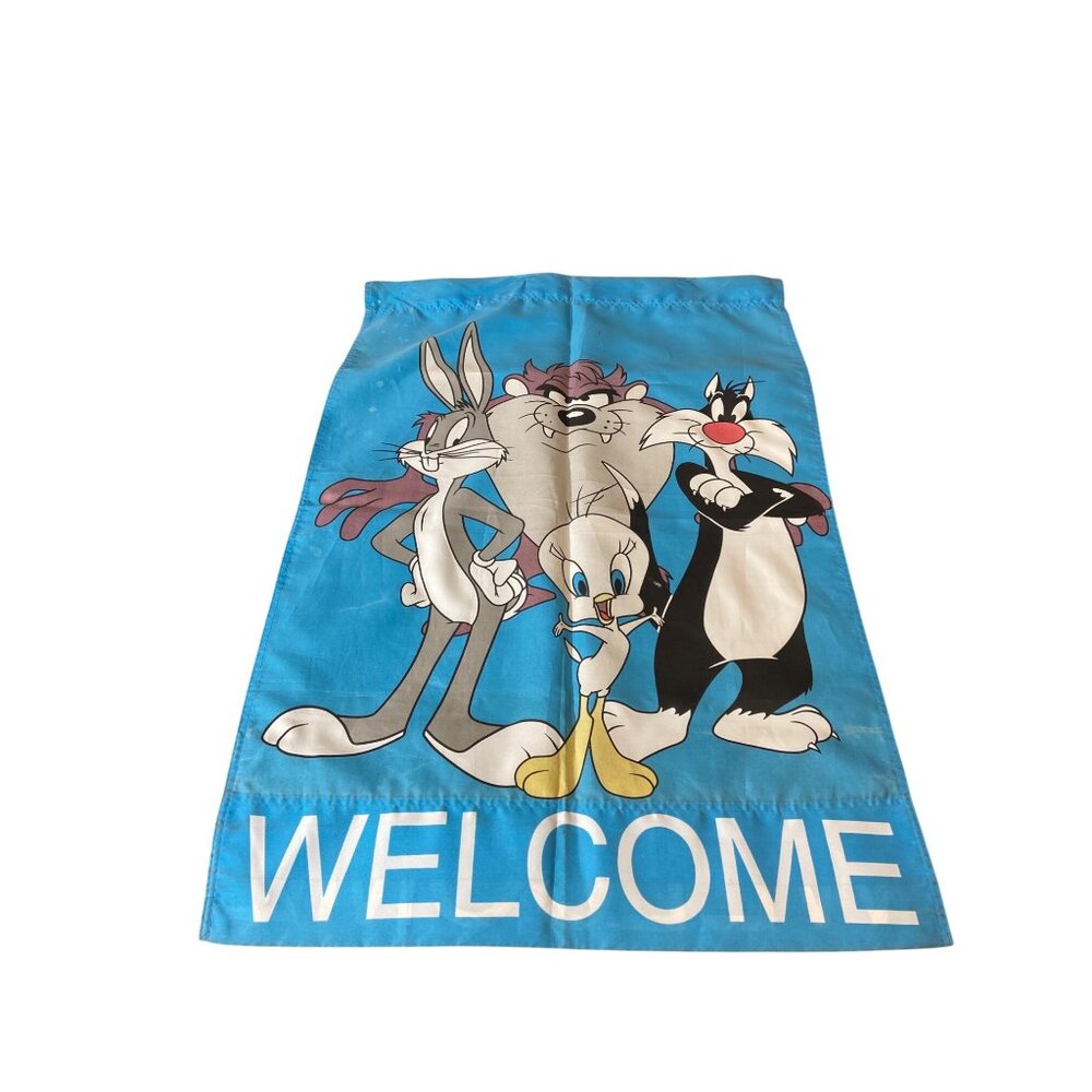 Vintage Yard Flag Warner Bros Looney Tunes Welcome Blue Bugs Bunny Tweety Taz 97